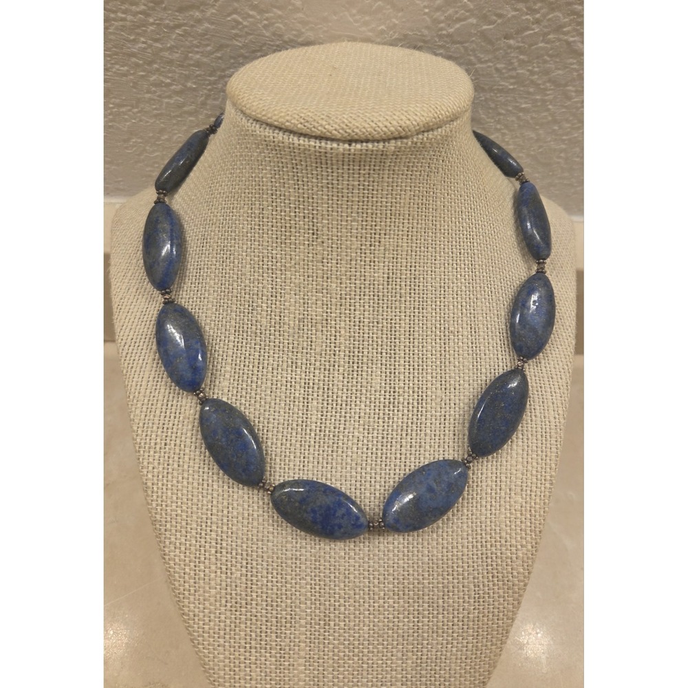 Heavy Vintage Lapis & Sterling Silver Necklace Adjustable 17-19"